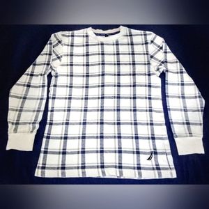 Nautica Thermal Blue/White Plaid (Medium) Men's Long Sleeve Shirt